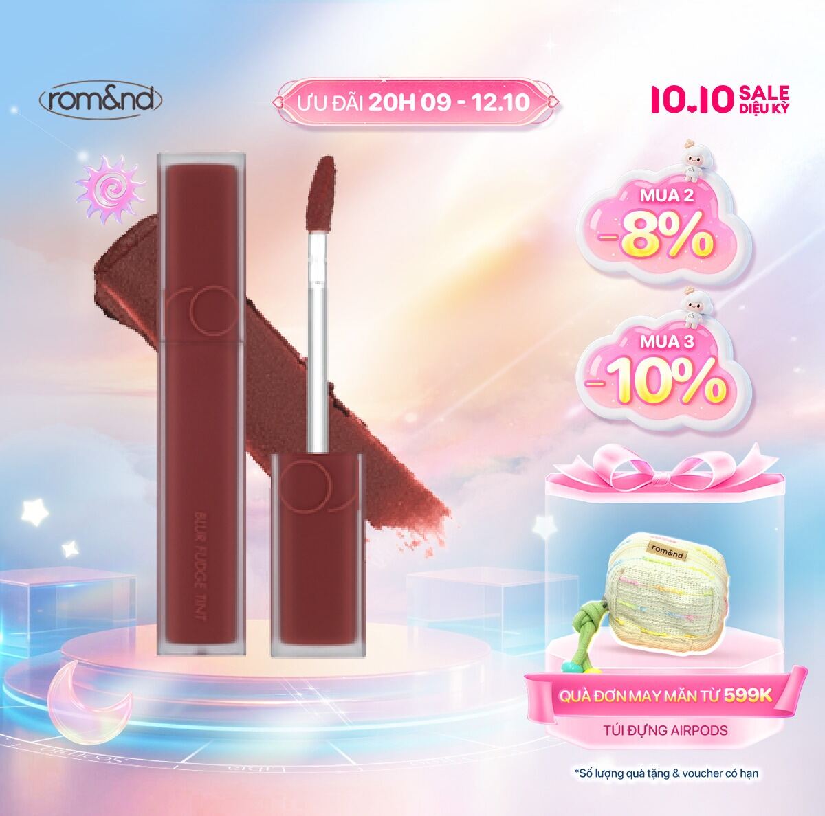 [Rom&nd] Son kem siêu lì, cho đôi môi mịn mượt Hàn Quốc Romand Blur Fudge Tint 5g