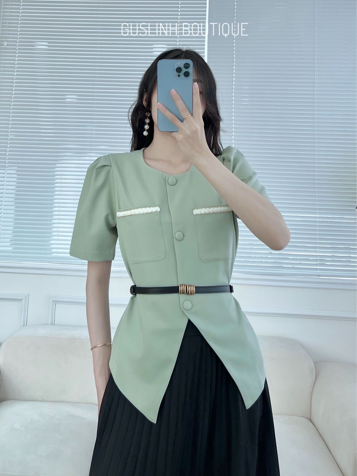 Áo kiểu công sở thanh lịch kèm thắt lưng