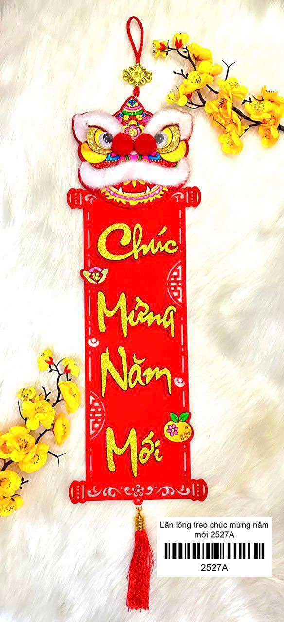 Liễn treo nhung đỏ đầu lân 1m2 trang trí Tết chúc mừng năm mới