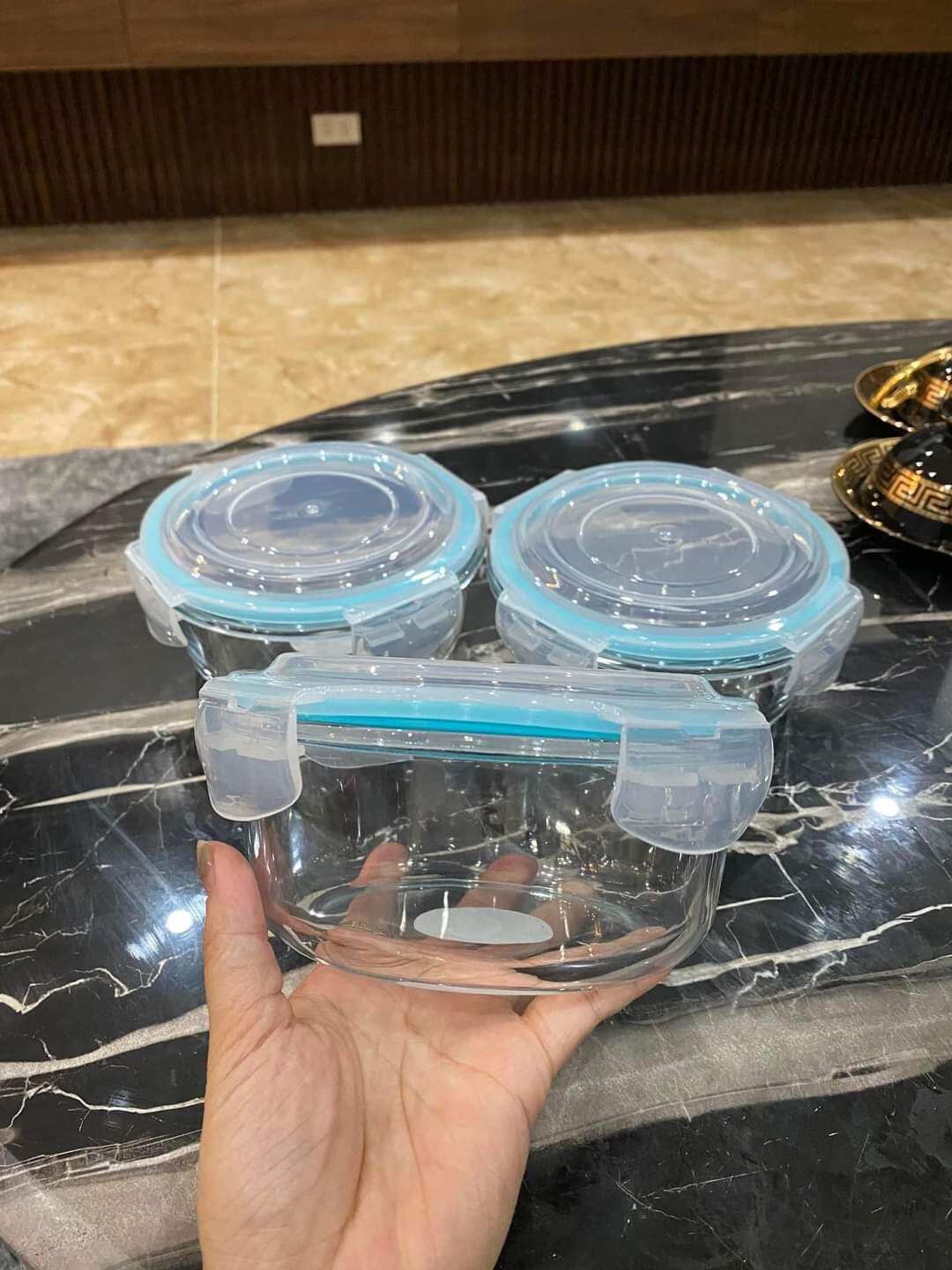 Thố thuỷ tinh tròn NẮP Trắng 620ml