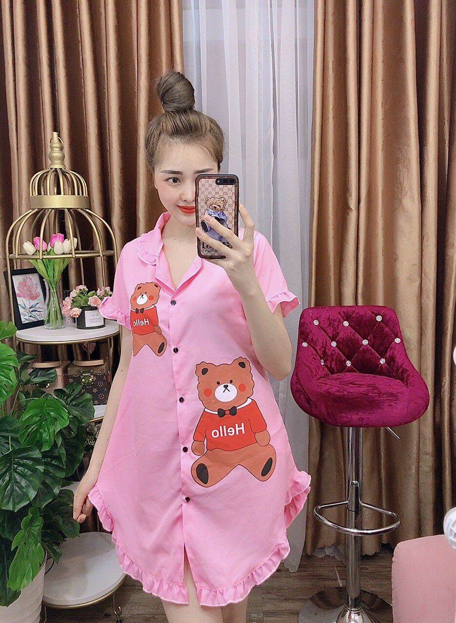 [FreeShip Max] Đầm sơ mi mặc nhà . Đầm ngủ mặc nhà kate lụa cho nữ - M01