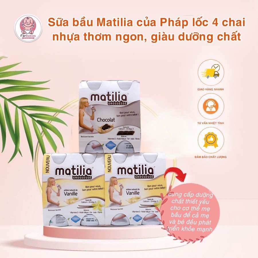 Sữa bầu Matilia vị vani/socola lốc 4 hộp x 200ml