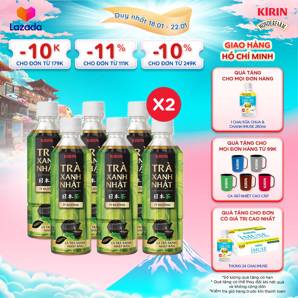   Duy nhất 25.02 - 28.02    Giao hàng Hồ Chí Minh  Combo 2 Lốc 6 - Trà Xanh Nhật KIRIN Ít Đường 345ml 