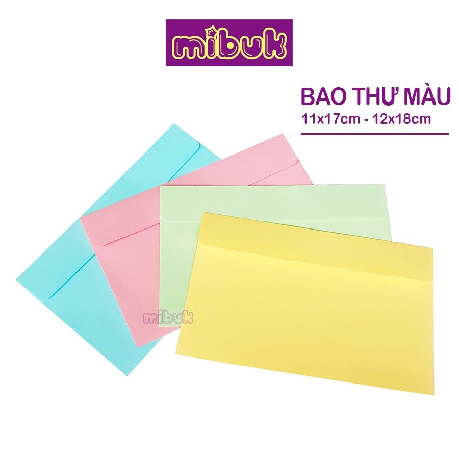 Bao thư màu 11x17 cm, 12x18 cm xấp 25 cái màu hồng/vàng/xanh dương/xanh lá