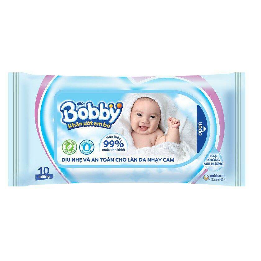 2 gói khăn ướt Bobby gói 10 miếng