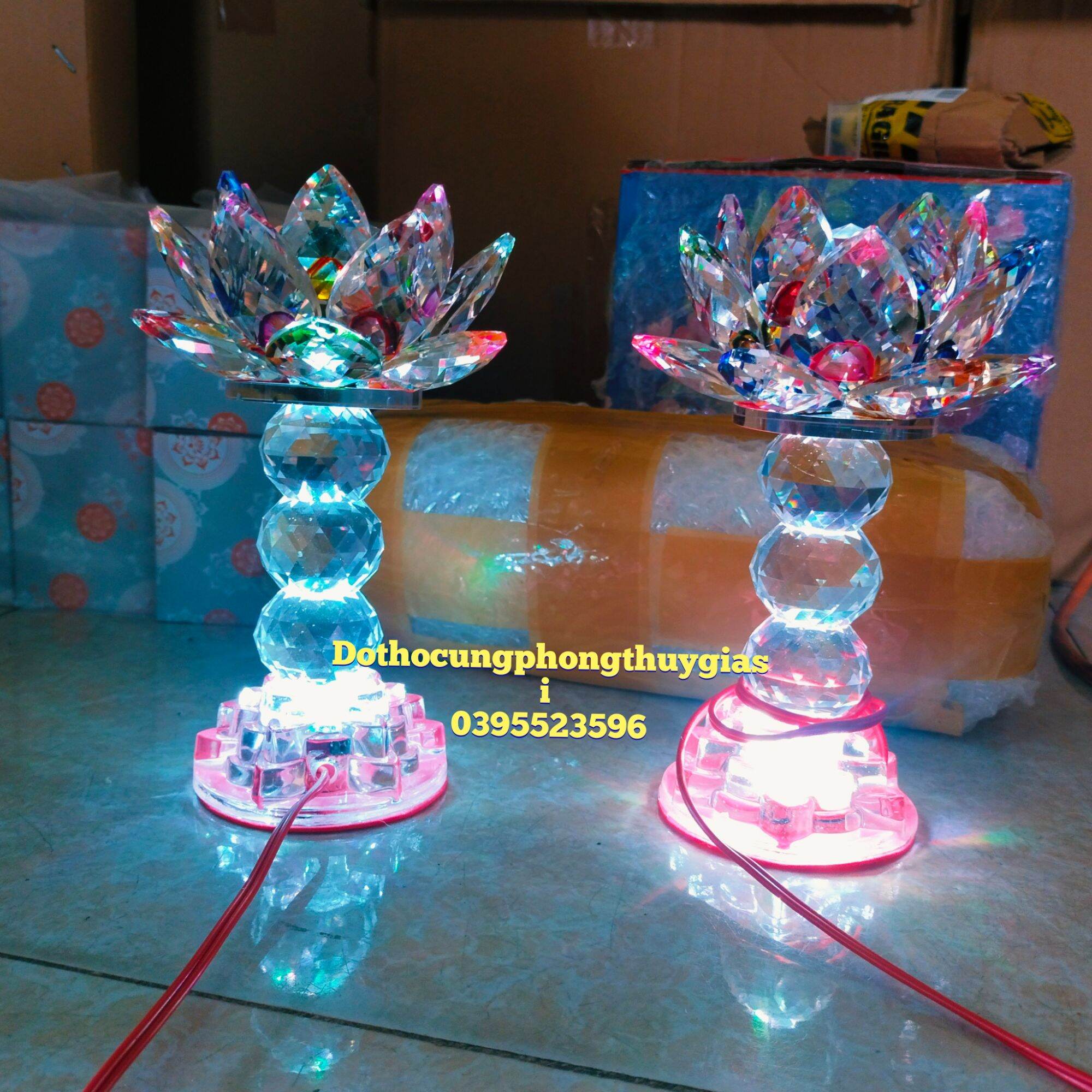 Đèn thờ hoa sen pha lê 103