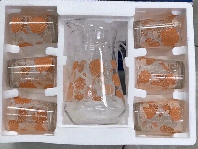 Bộ bình cốc thủy tinh hàng đẹp(1 bình + 6 cốc)