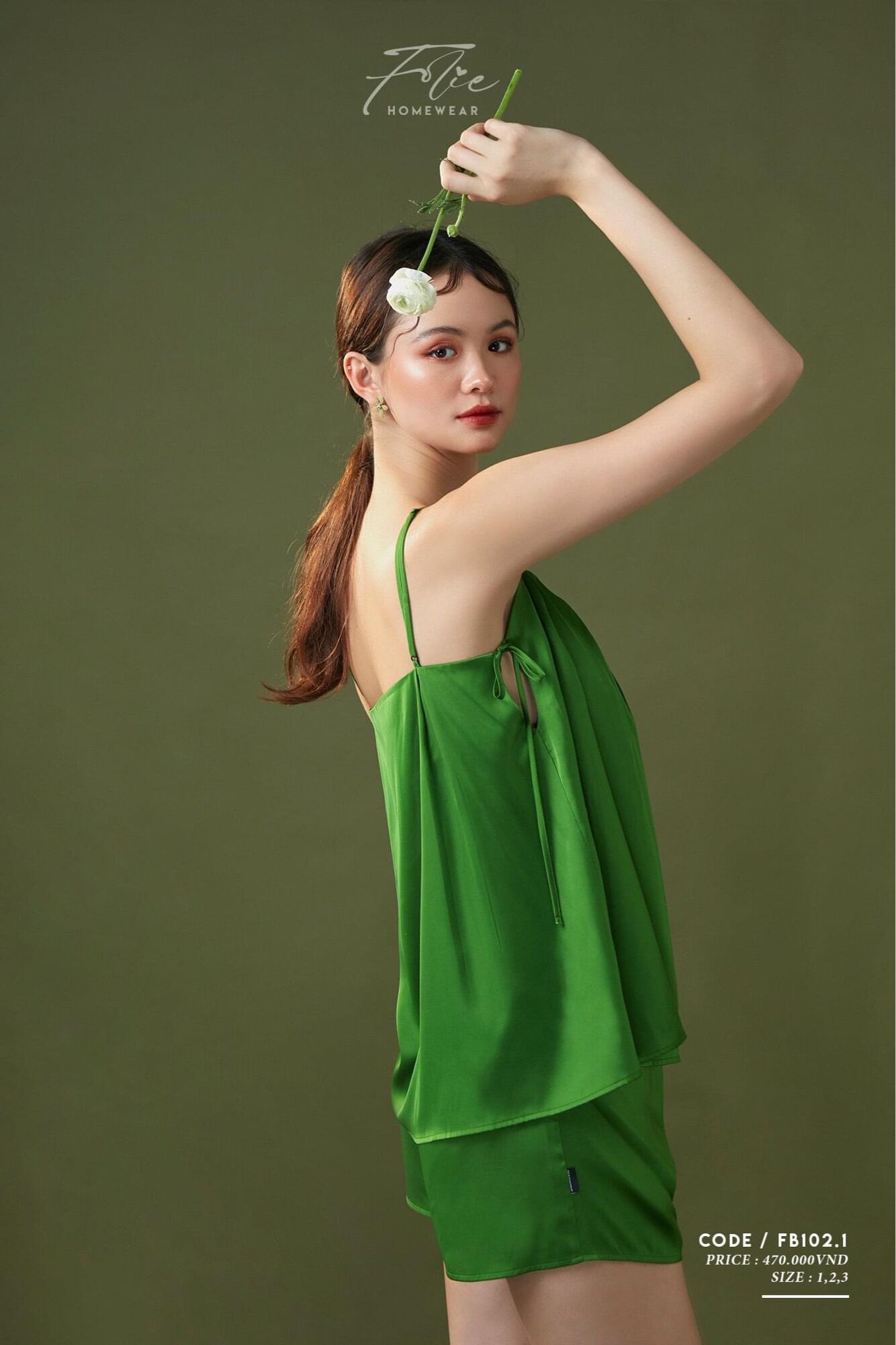 Folie Homewear đồ mặc nhà 2 dây quần short lụa FB102.1