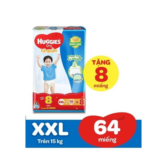 Tã quần huggies tràm trà size l68+8, xl62+8, m74+10, xxl56+8