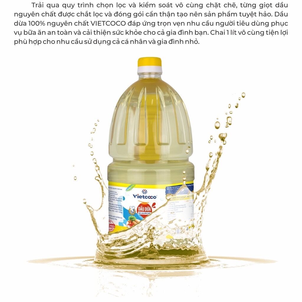 1 Chai dầu ăn dừa vietcoco 2l, Date mới (100% nguyên chất)
