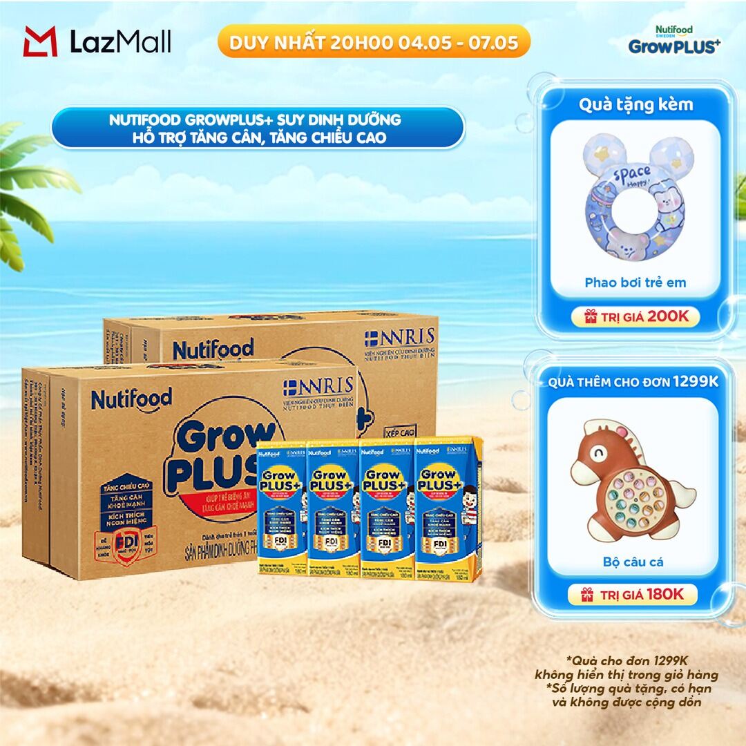 [HCM/HN - GIAO HÀNG HỎA TỐC] Combo 2 Thùng Sản Phẩm Dinh Dưỡng Pha Sẵn Nutifood GrowPLUS+ Biếng Ăn 180ml - Hỗ Trợ Kích Thích Ngon Miệng, Tăng Cân Khỏe Mạnh  (48 Hộp x 180ml)