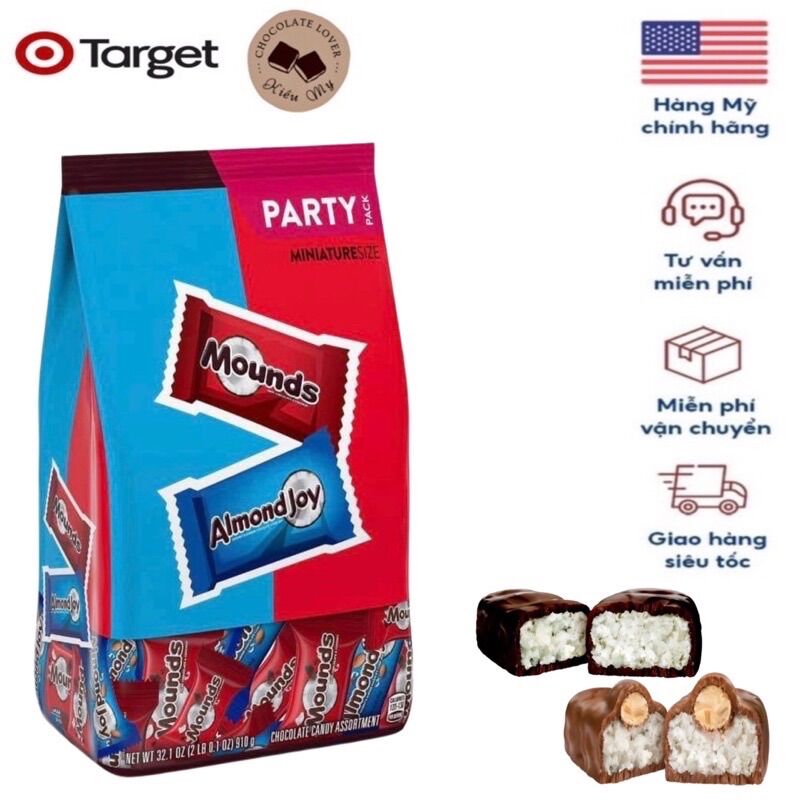 Kẹo Socola Mỹ dừa trộn nhân hạnh nhân Hershey's Almond Joy và Mounds túi 910g