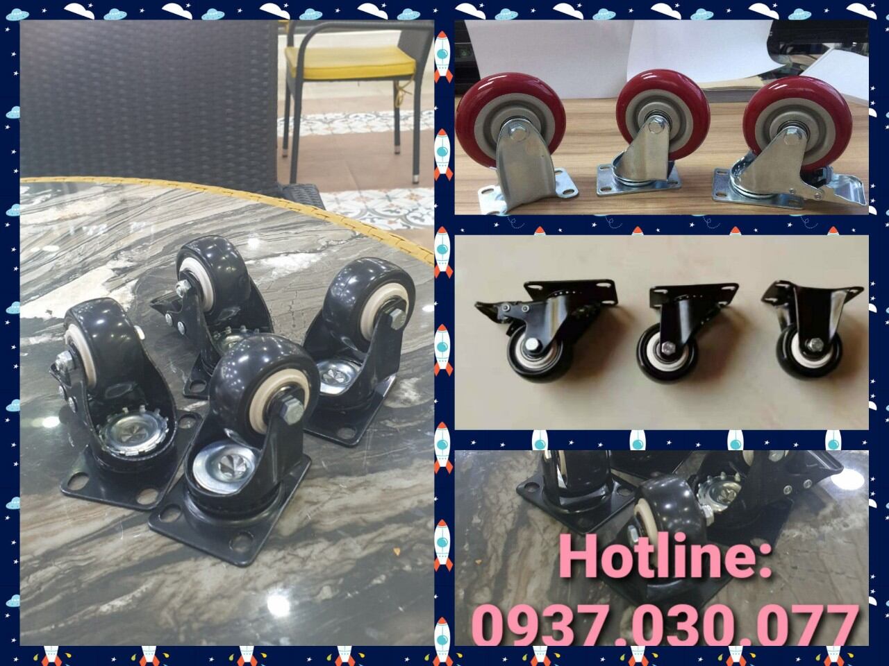 Bánh xe nhập khẩu, 5 phân đen, 2 xoay 2 khóa