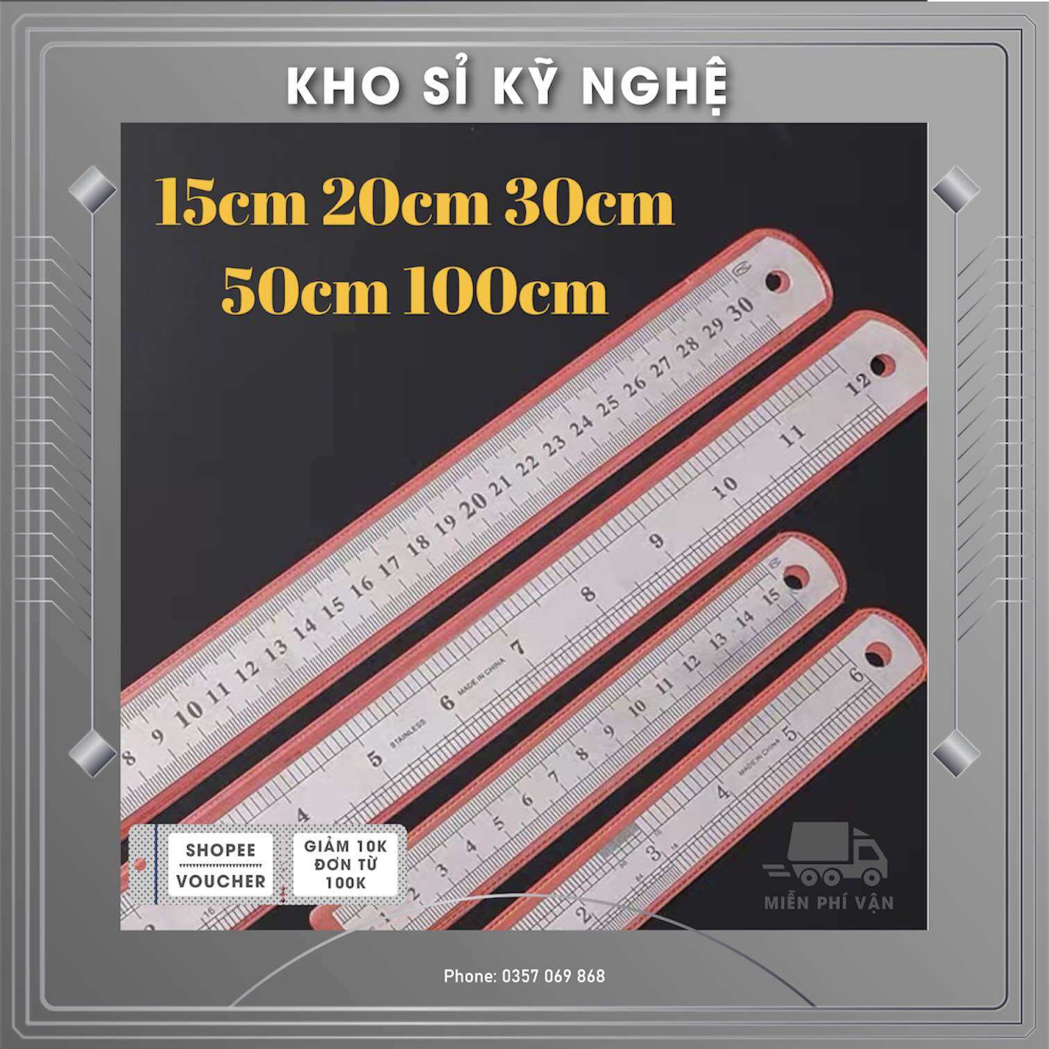 Thước lá inox 15cm 30cm 50cm không gỉ loại đẹp có túi chống xước