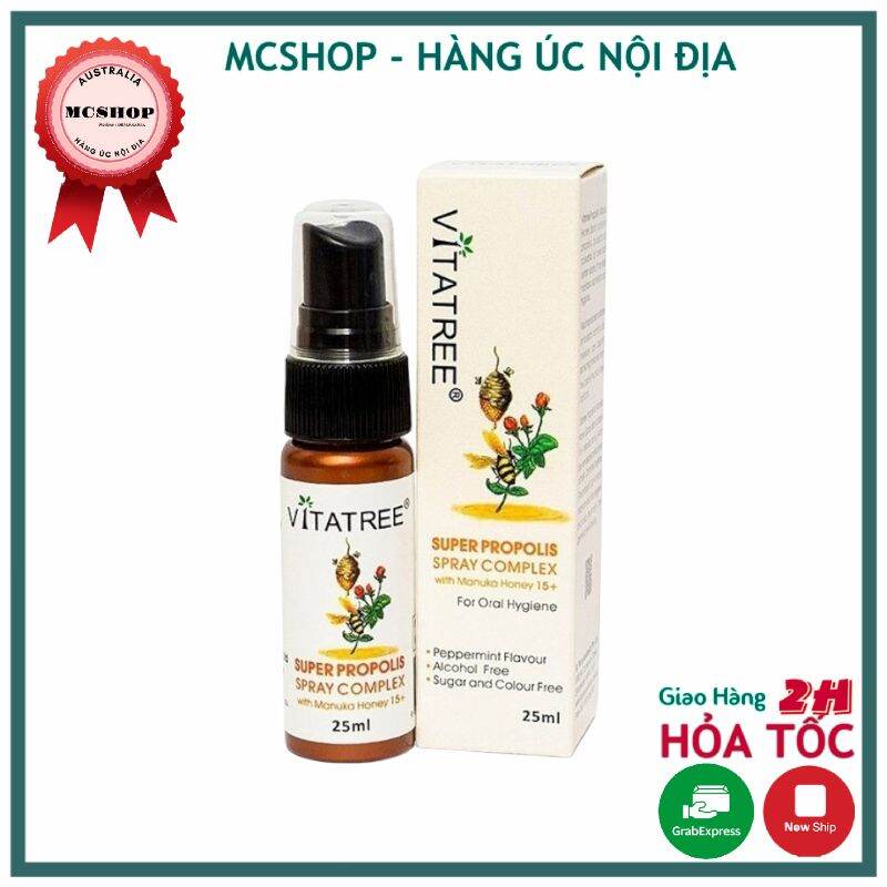Chai xịt keo ong Vitatree 25ml [Hỗ trợ hô hấp; Làm lành vết thương Hàng Úc NộiĐịa