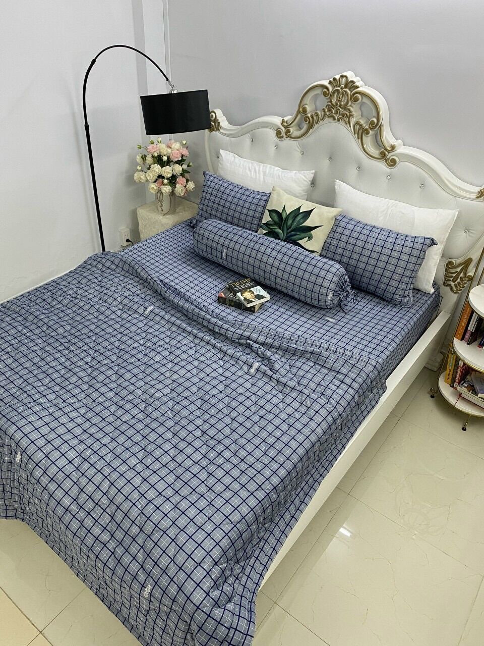 Bộ drap thun Hàn quốc 4 món hoạ tiết caro
