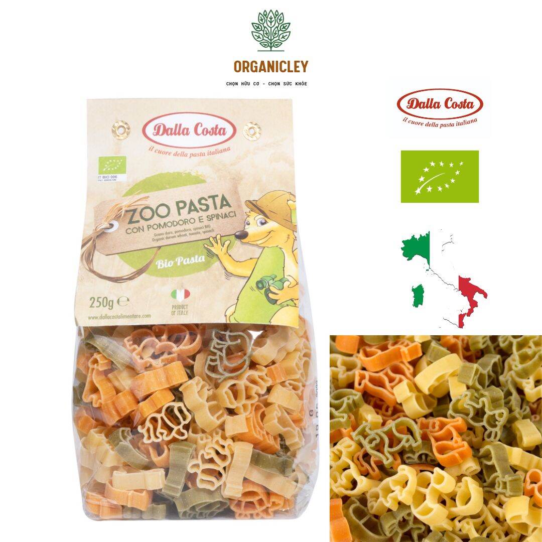 Nui Rau Củ Hữu Cơ Cho Bé Hình Thú Dalla Costa Organic Baby Pasta Zoo 250g -  Nui Hữu Cơ - Nui Cho Bé Ăn Dặm - Organicley 