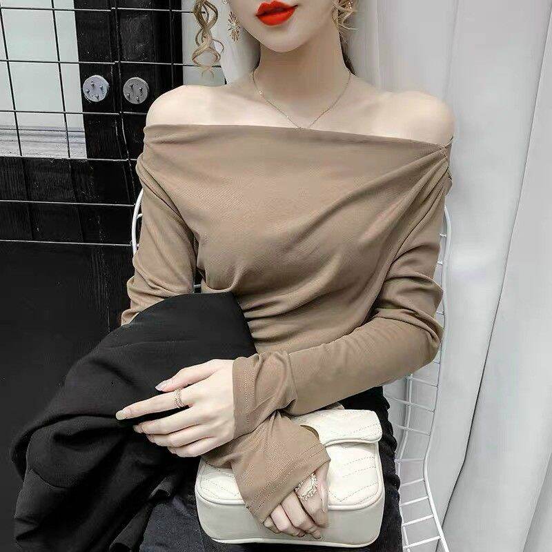 ÁO THUN LỆCH VAI DÀI TAY RÚM EO ĐẸP