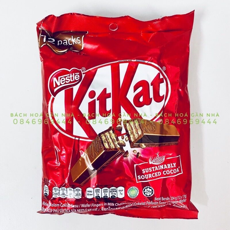 Bánh xốp phủ Sô cô la KitKat gói 12 thanh 2F (12 thanh x 17g)