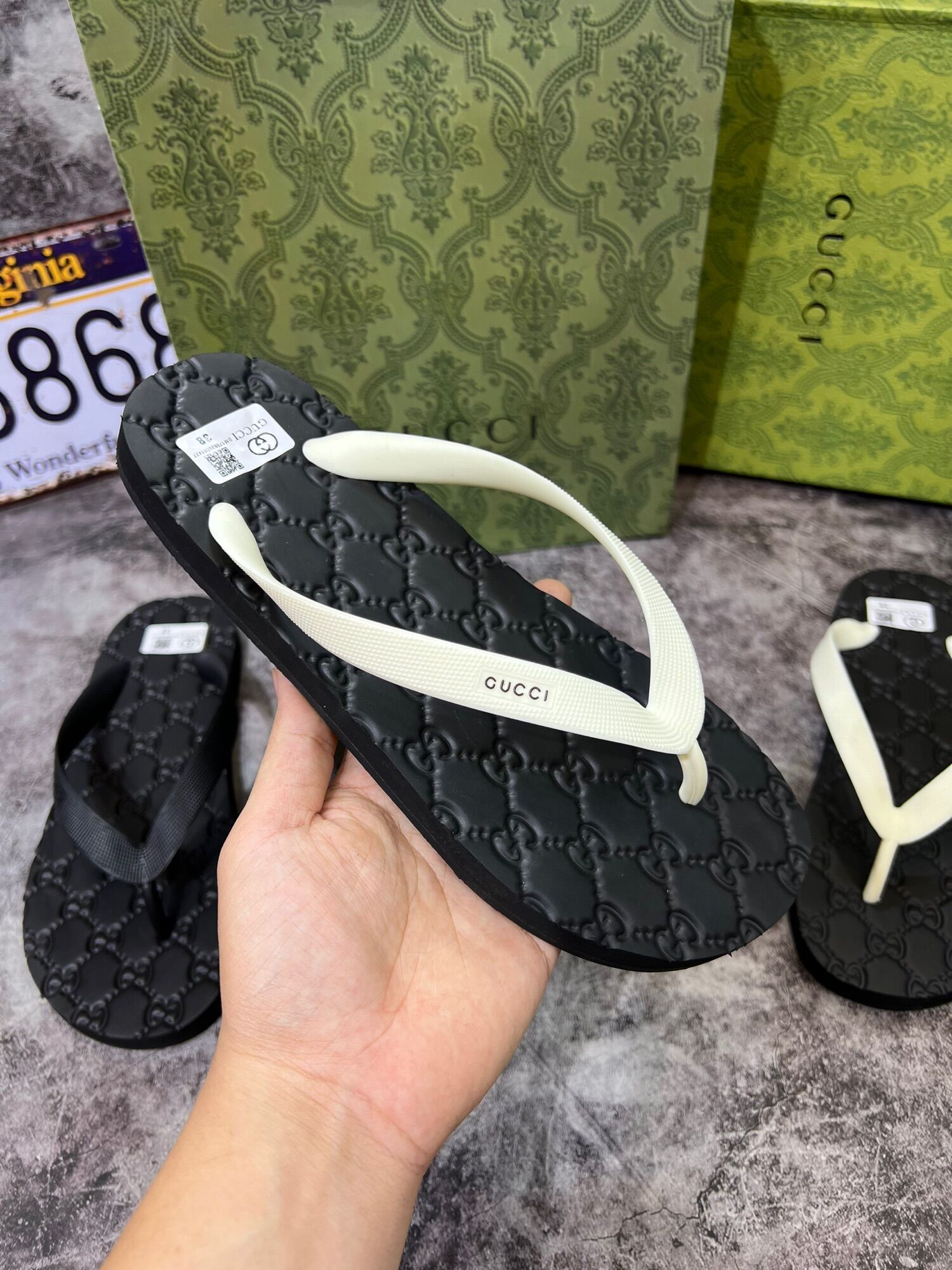 Dép tông xỏ ngón nam in logo bản đẹp full box