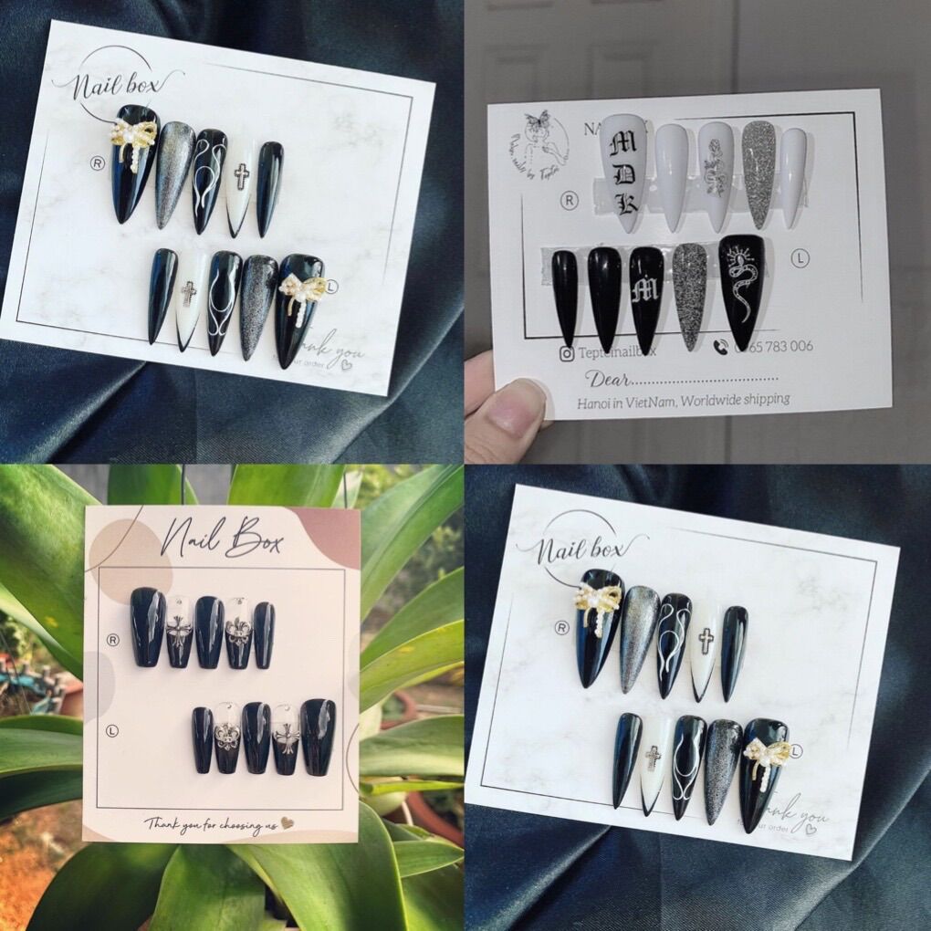 Nailbox thiết kế mẫu đen đính charm