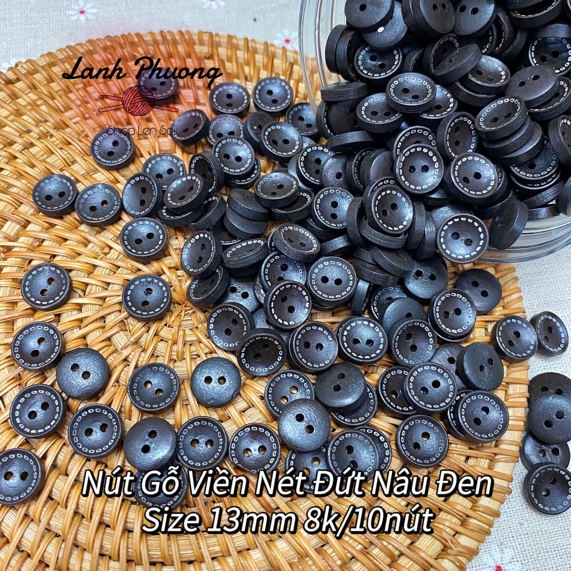 Nút Gỗ Viền Nét Đứt Vàng Sáng (set 10 cái)