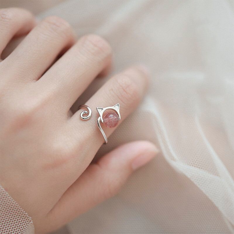 Nhẫn bạc 925 thiết kế pha lê mèo hạt thạch anh