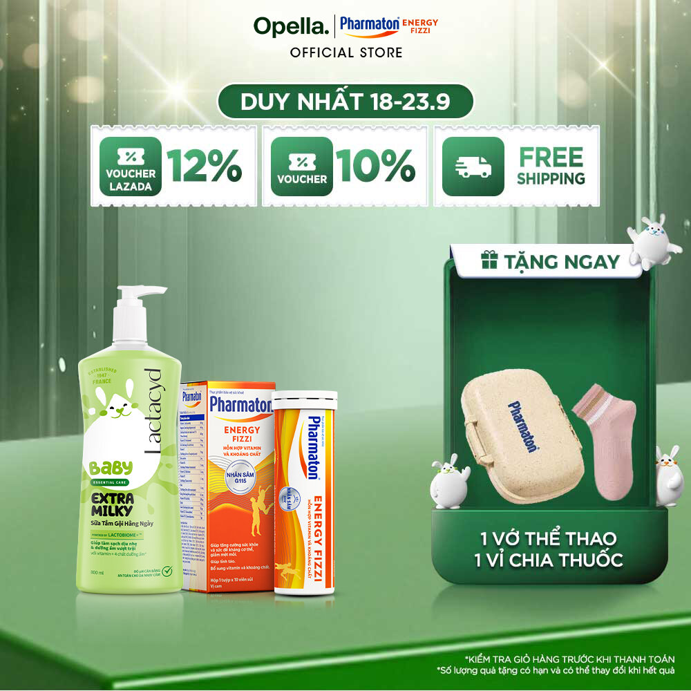 Bộ 1 Sữa Tắm Gội Trẻ Em Lactacyd Milky Size Jumbo 800ml + 1 Thực phẩm bảo vệ sức khỏe Pharmaton Energy Fizzi