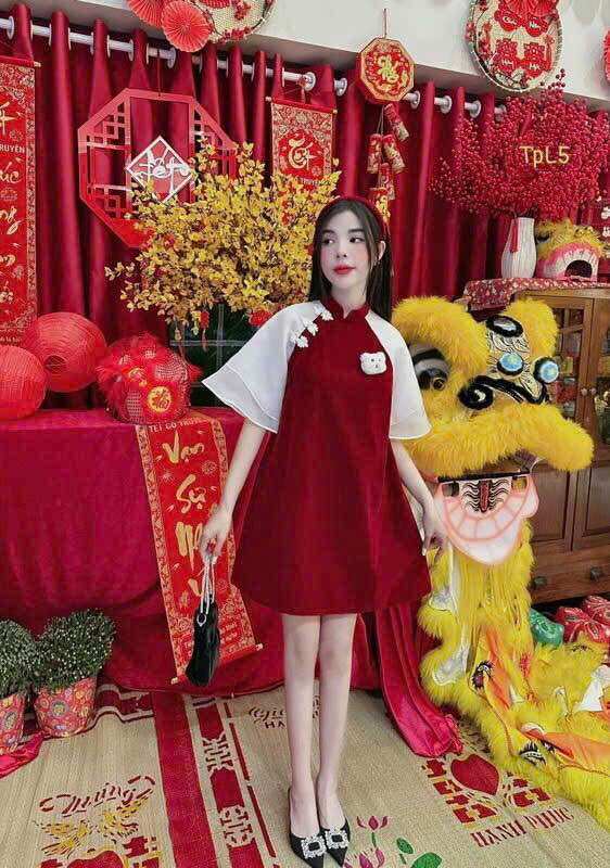 Áo dài cách tân tết phối voan xinh
