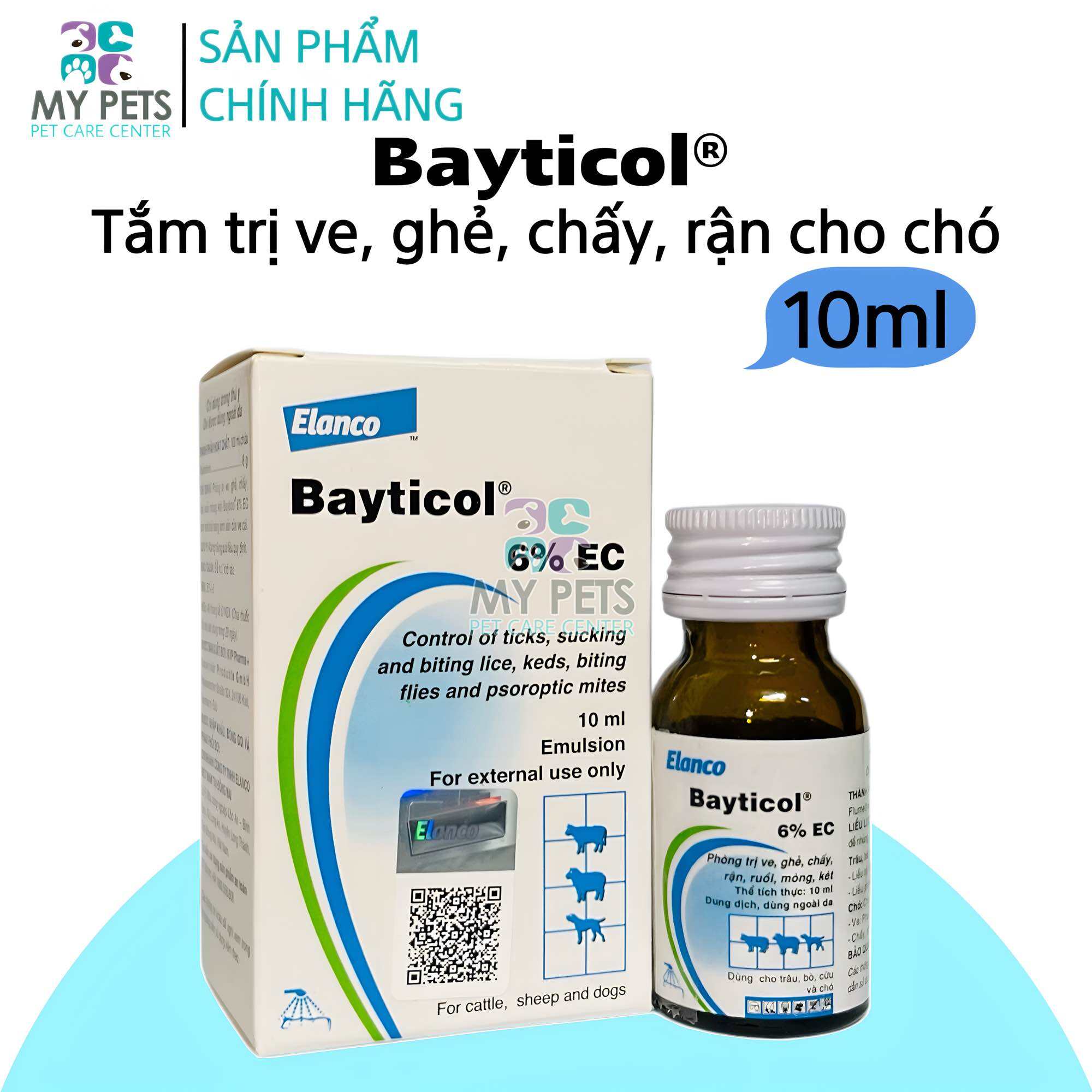 Thuốc pha tắm diệt ve ghẻ, bọ chét trên chó - Bayticol 10ml