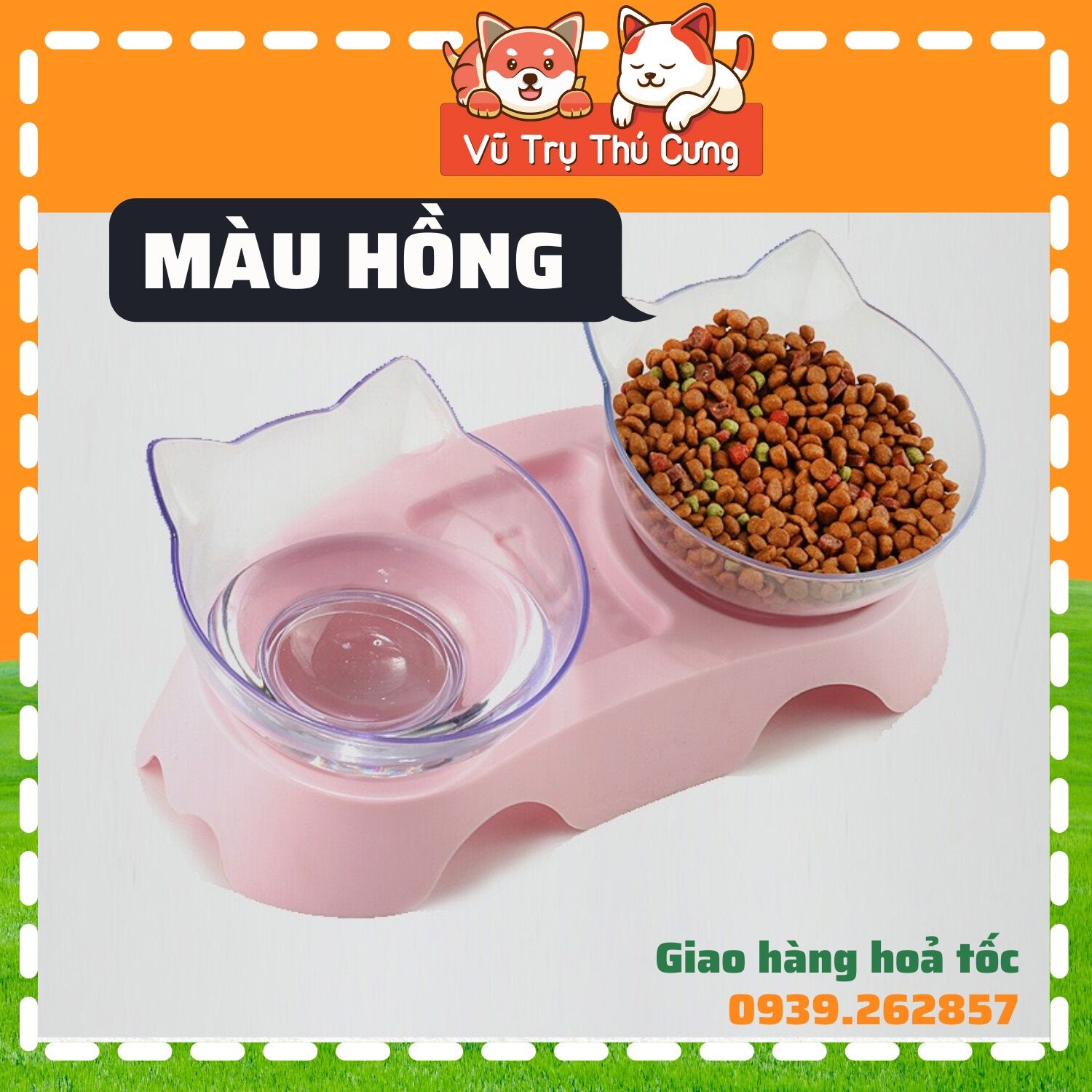 Bát ăn chó mèo chống gù lưng, Khay đựng thức ăn cho thú cưng giá rẻ( mẫu 2 ngăn trong suốt)