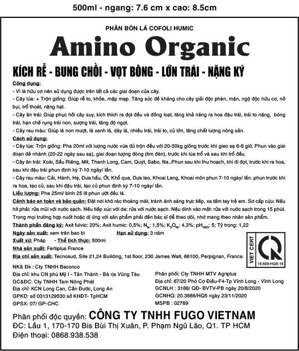 Amino Organic ( 100% Organic)[FUGO] hữu cơ nước Pháp chai 500ml