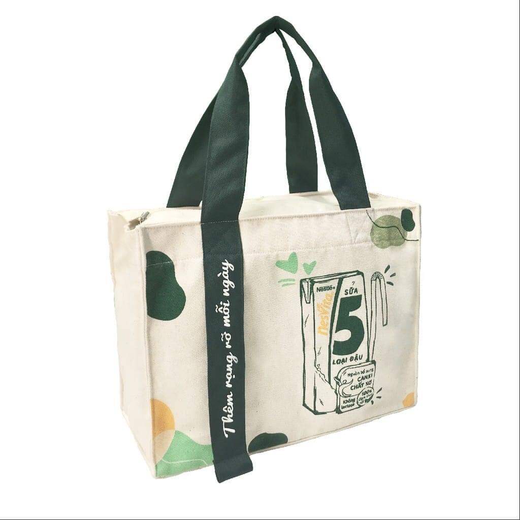 Túi xách vải thời trang Nesvita, Vải bố canvas có khoá kéo