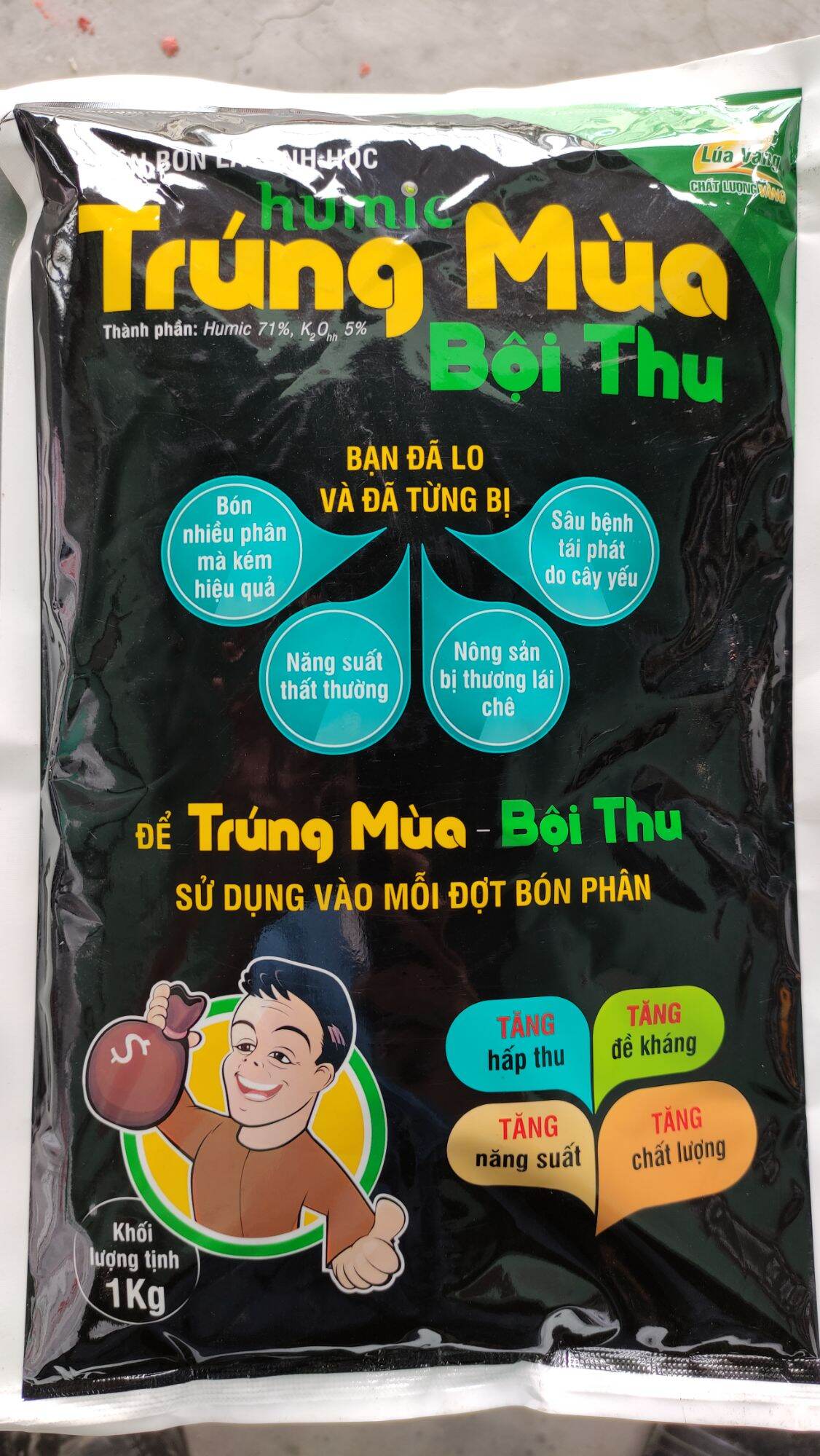 Phân bón kích rễ humic trúng mùa lúa vàng gói 1kg