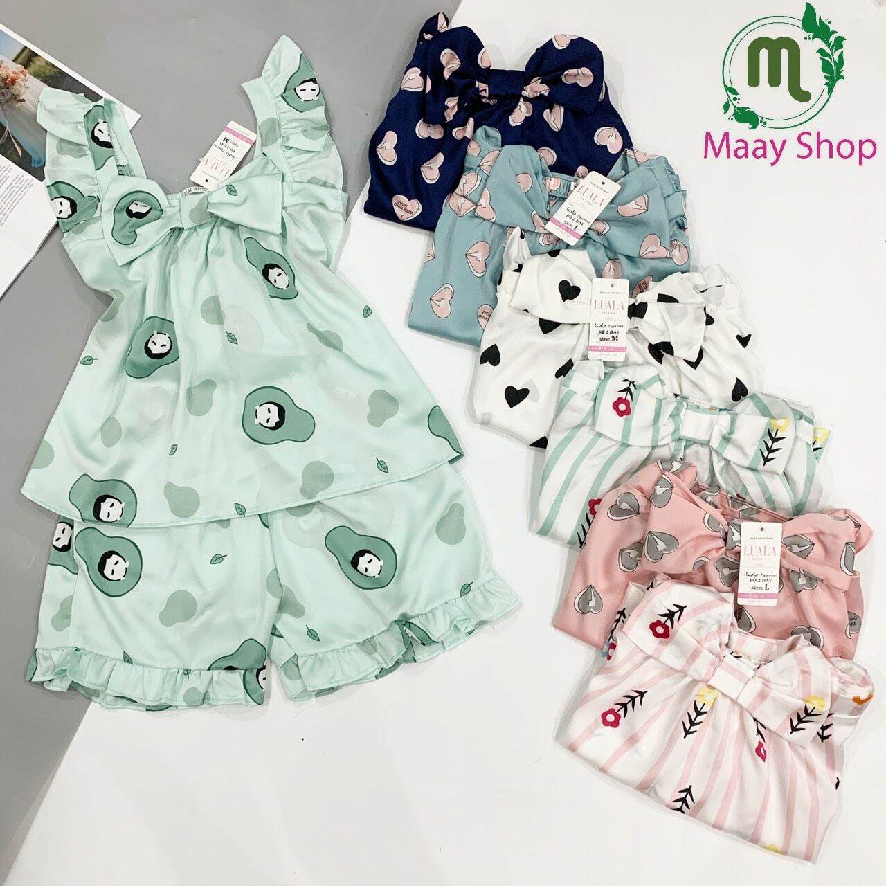 bộ lụa satin đùi cánh tiên cao cấp có size