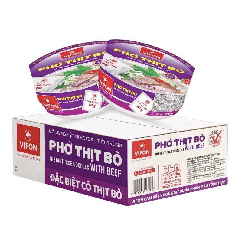 Thùng 12 Tô Phở Bò | Phở Gà Vifon Có Thịt Thật (120g/Tô)