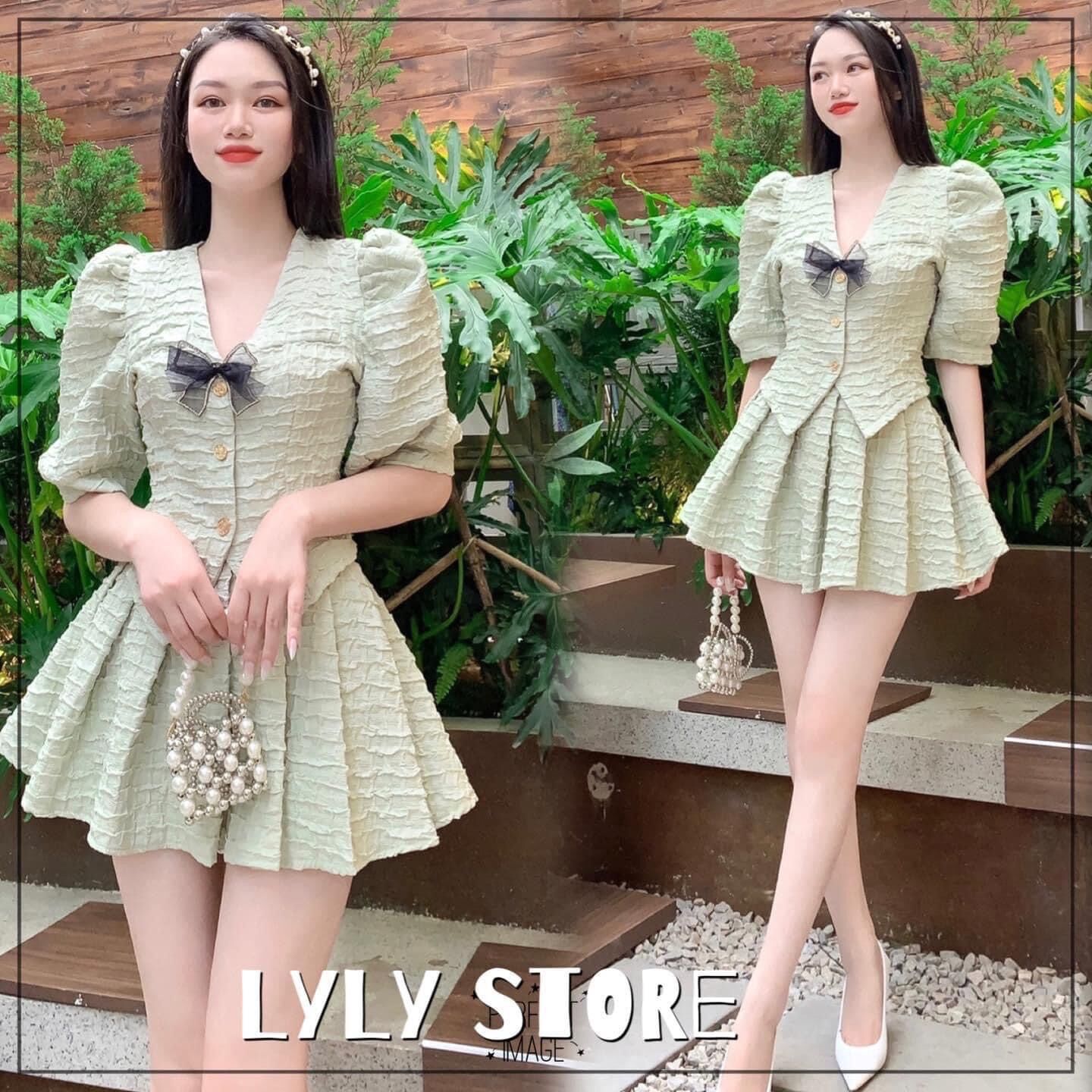 (SHOP TÁO ĐỎ BIGSIZE 50kg đến 90kg) set áo đính nơ chân váy tiểu thư
