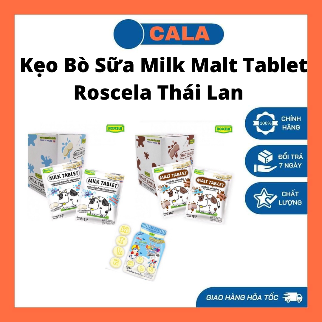 Kẹo bò sữa Milk & Malt Tablet Roscela Thái Lan
