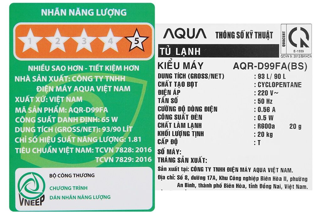 Tủ lạnh Aqua 90 lít AQR-D99FA(BS)