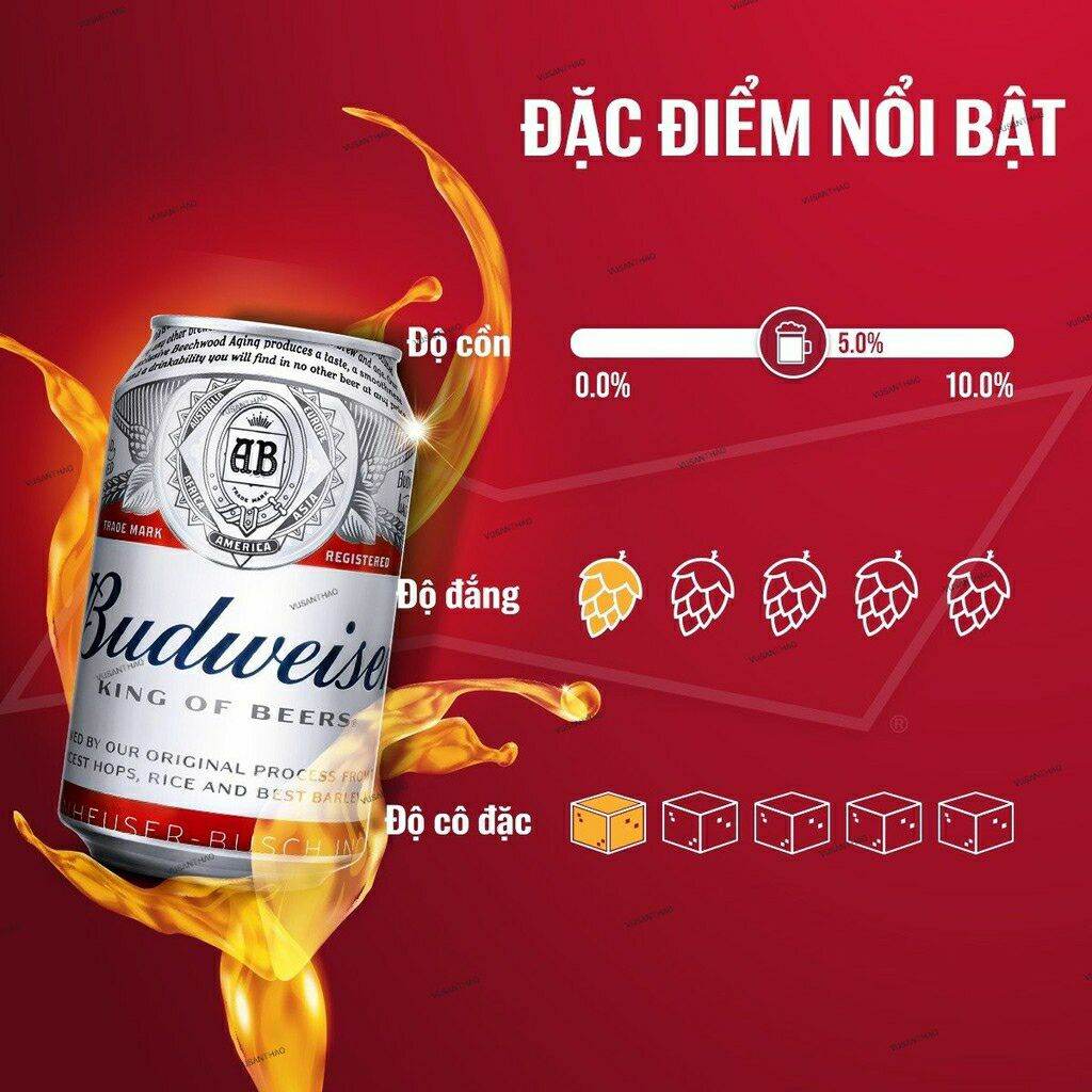 Bia Budweiser lon 330ml. Date 11/2021