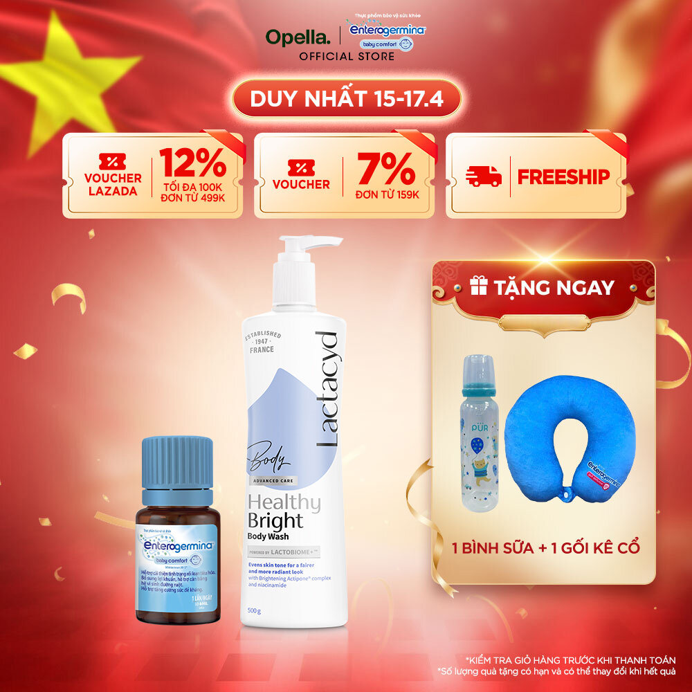 Men vi sinh Enterogermina Baby Comfort Lọ 8ml - Chai 8ml + Sữa tắm Lactacyd Healthy Bright 500ml