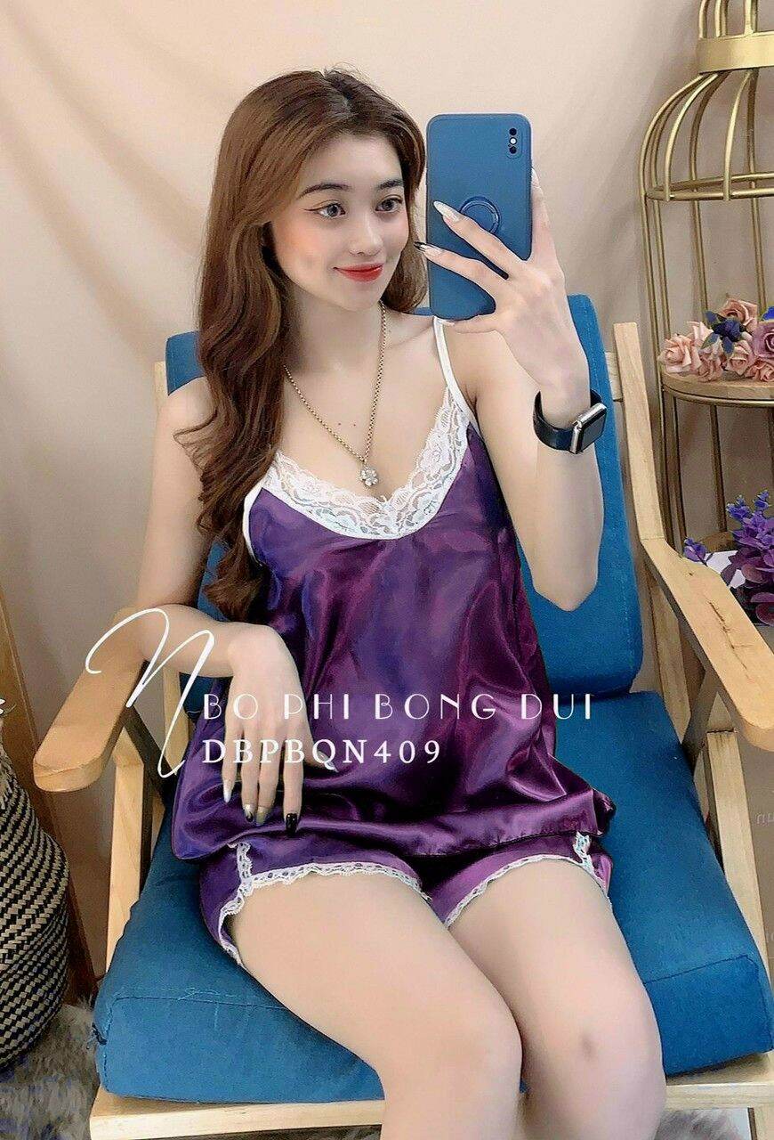 Đồ Bộ Phi Lụa Trơn Quyến Rũ Cho Nữ Mặc Nhà - A15