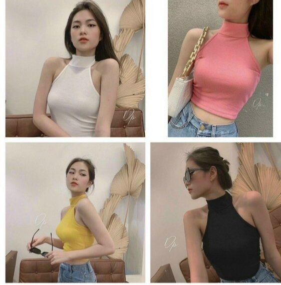 Áo thun yếm cổ cao cài nút sau form 45kg