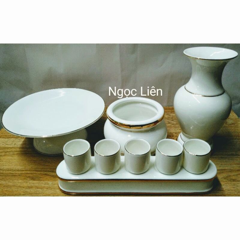 Bộ đồ thờ cúng trắng ngọc cho bàn thờ ngang 50cm