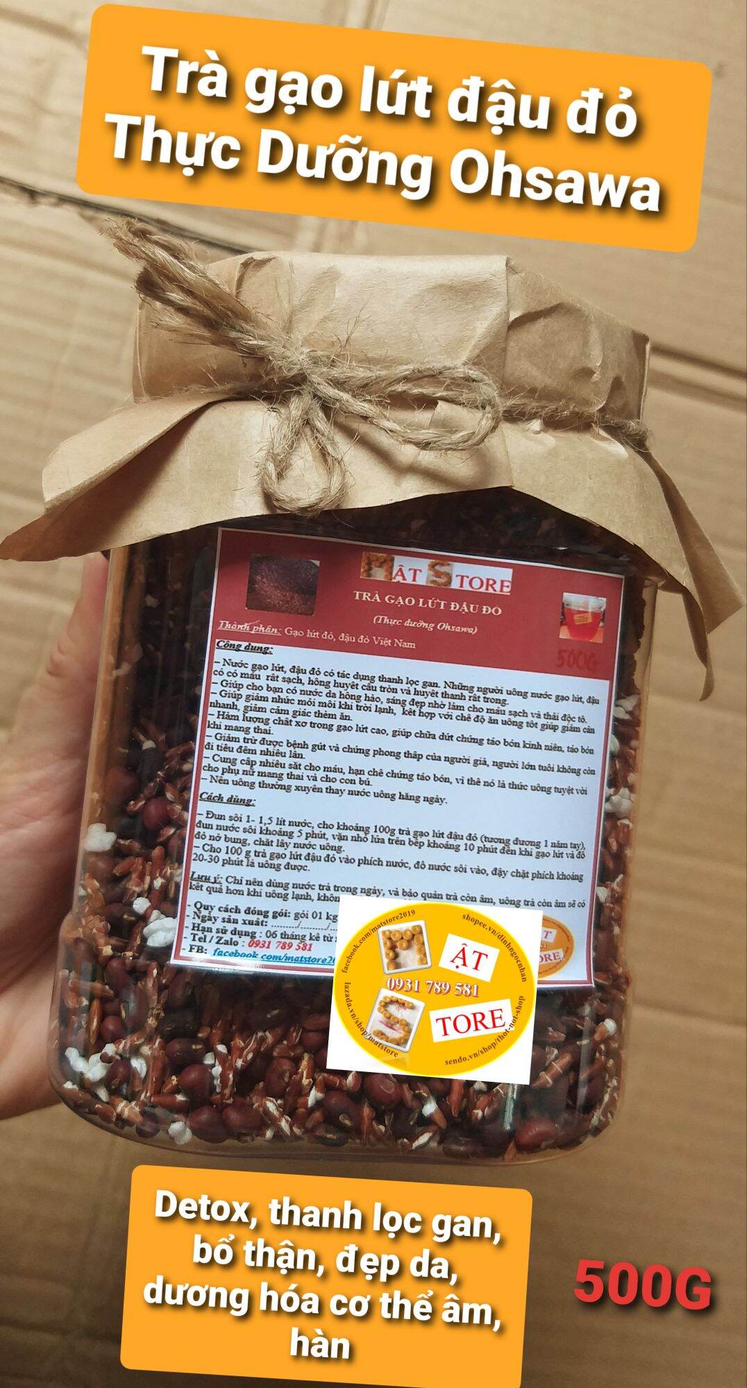500g trà gạo lứt đậu đỏ mật store thực dưỡng ohsawa
