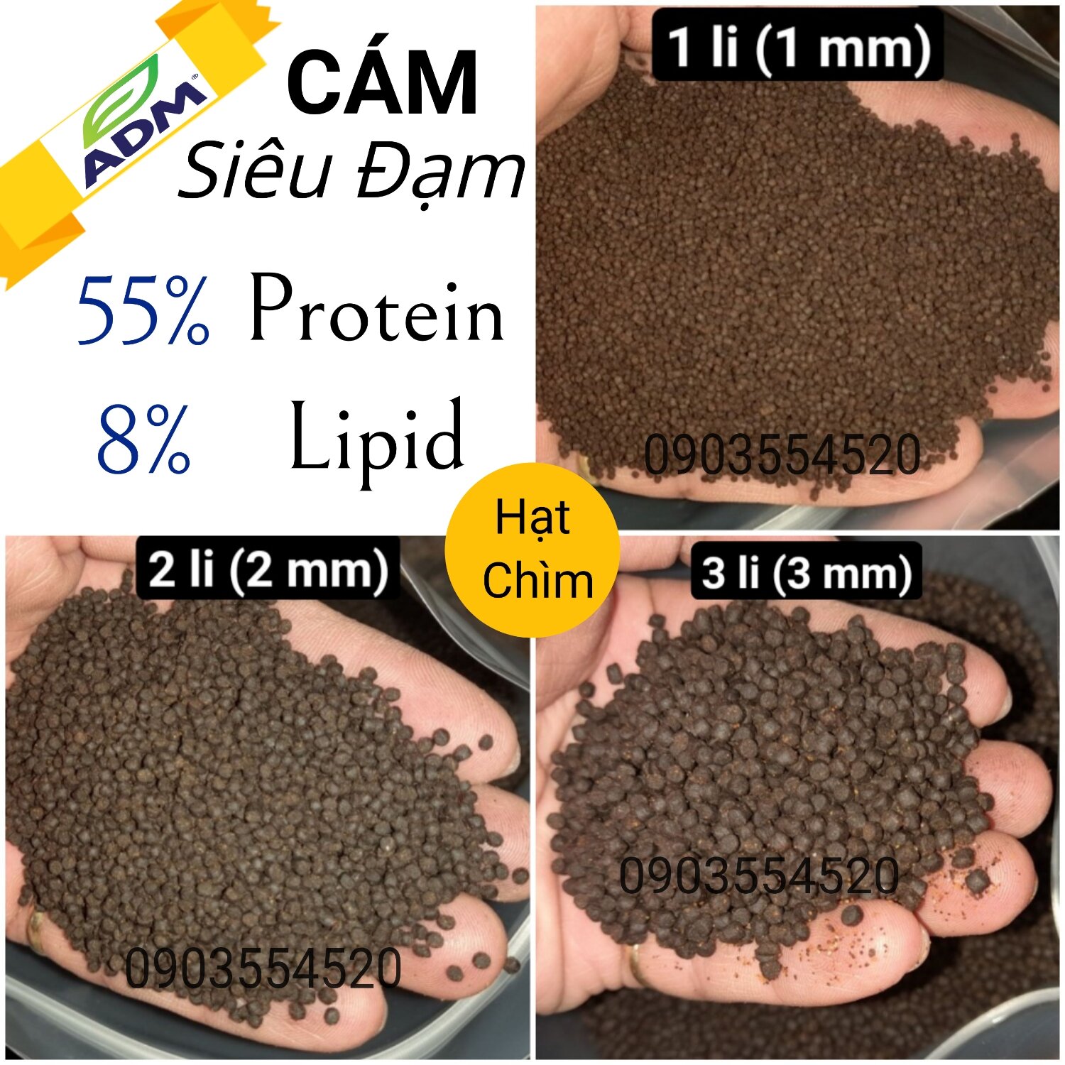 [500gram]Size 2 li. CÁM CÁ SIÊU ĐẠM 55% PROTEIN. HẠT CHÌM