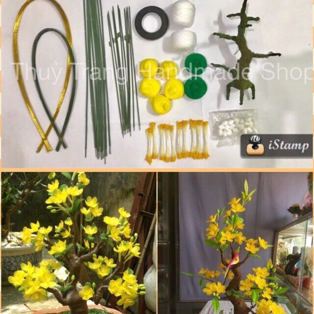 Combo nguyên liệu làm cây mai bonsai từ vải voan