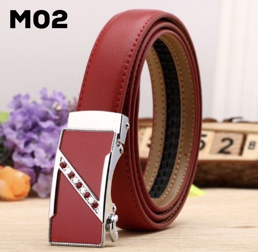 Thắt lưng nữ da bò khoá tự động - Màu đỏ