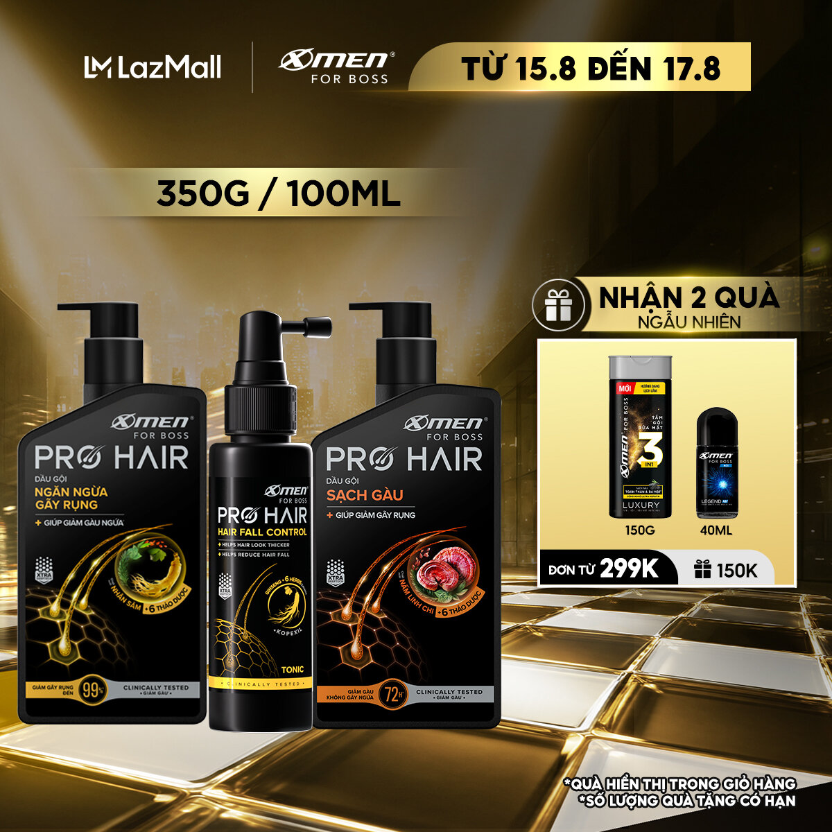 [MỚI][COMBO MUA 1 TẶNG 1] Dầu gội thảo dược Xmen for Boss Pro Hair Ngăn gãy rụng tóc/Sạch Gàu 350g + Tặng Lăn Legend 40ml - Chiết xuất thảo dược