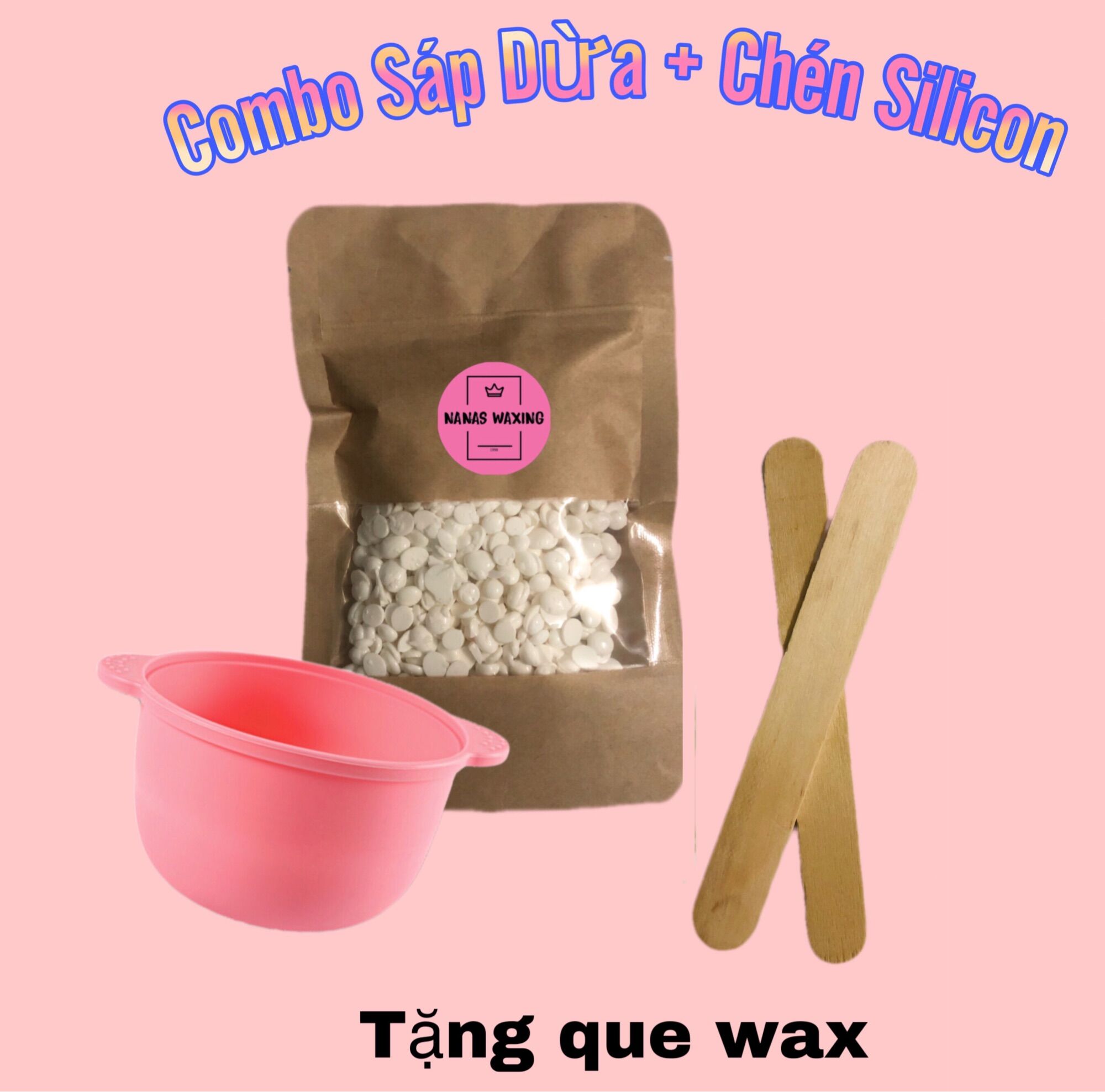 Combo 100g sáp dừa + chén silicon + que wax